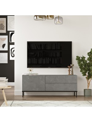 Robin Home Diego Tv Ünitesi Tv Sehpası Metal Ayaklı 120CM Beton-Siyah Dg5-Rl