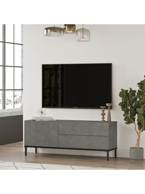 Robin Home Diego Tv Ünitesi Tv Sehpası Metal Ayaklı 120CM Beton-Siyah Dg5-Rl