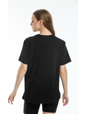 Argentum Look Kadın Siyah Koi Balığı Nakışlı %100 Pamuk Oversize T-Shirt