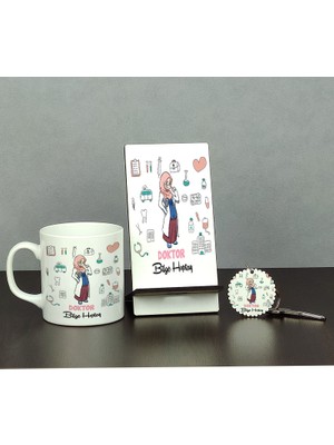 Hediyelen Doktor Hediye Üçlü Set (Kupa + Telefon Standı + Anahtarlık)