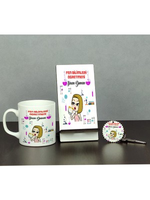Hediyelen Fen Bilimleri Öğretmeni Üçlü Set (Kupa + Telefon Standı + Anahtarlık) 003
