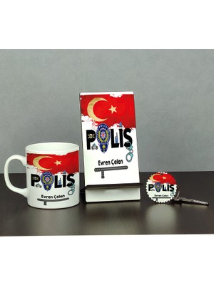 Hediyelen Polis Üçlü Set (Kupa + Telefon Standı + Anahtarlık) 002
