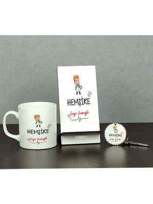 Hediyelen Hemşire Üçlü Set (Kupa + Telefon Standı + Anahtarlık) 006