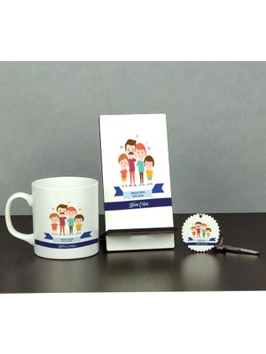 Hediyelen Babalar Günü Hediyesi Üçlü Set (Kupa + Telefon Standı + Anahtarlık)