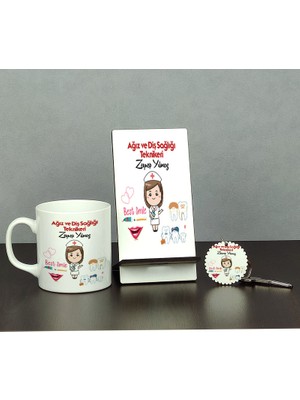 Hediyelen Ağız ve Diş Sağlığı Teknikeri Üçlü Set (Kupa + Telefon Standı + Anahtarlık) 001