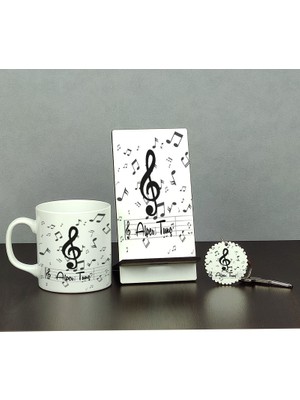 Hediyelen Müzik Öğretmenine Hediye Üçlü Set (Kupa + Telefon Standı + Anahtarlık)