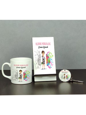 Hediyelen Klinik Psiklog Üçlü Set (Kupa + Telefon Standı + Anahtarlık)