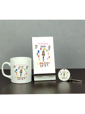 Hediyelen Ana Okulu Öğretmeni Üçlü Set (Kupa + Telefon Standı + Anahtarlık) 001