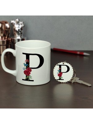 Hediyelen P Harfi Kupa Bardak ve Anahtarlık Set
