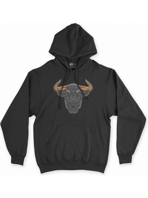 Cix Cix Kızgın Boğalı Siyah Kapşonlu Sweatshirt Hoodie
