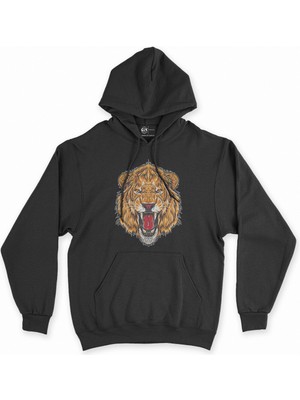 Cix Cix Kızgın Aslanlı Siyah Kapşonlu Sweatshirt Hoodie