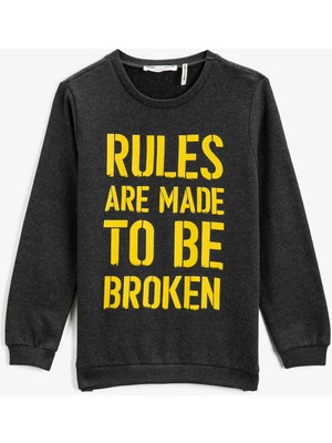 Koton Kids Baskili Sweatshirt Uzun Kollu Bisiklet Yaka