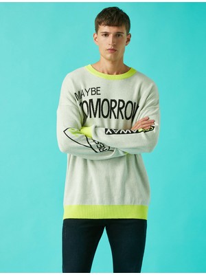 Koton Oversize Sloganlı Triko Kazak