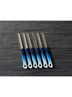 Solingen Meyve Sebze Bıçağı Ebruli Lacivert-Beyaz 6'lı