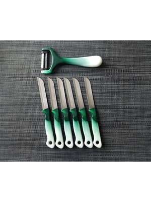 Solingen Meyve Sebze Bıçağı Ebruli Yeşil-Beyaz ve Soyacak 7'li