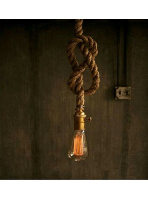 Hüma Jüt Halat Sarkıt Anahtarlı Pirinç Duy (1 Metre) Edison Rustik Ampul Için