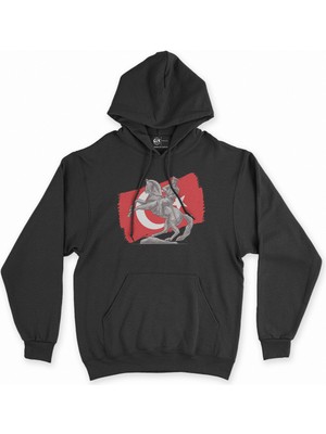 Cix Cix Atatürk Bayraklı Onur Anıtı Siyah Kapşonlu Sweatshirt Hoodie