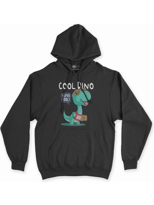 Cix Cix Cool Dinozorlu Siyah Kapşonlu Sweatshirt Hoodie