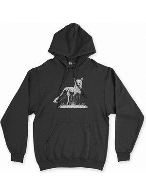 Cix Cix Doğadaki Beyaz Tilki Siyah Kapşonlu Sweatshirt Hoodie