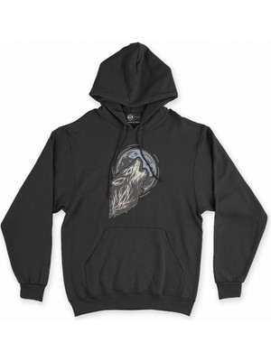 Cix Cix Ay ve Kurt Siyah Kapşonlu Sweatshirt Hoodie