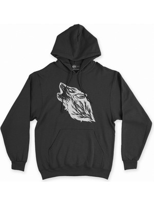 Cix Cix Uluyan Kurt Başlı Siyah Kapşonlu Sweatshirt Hoodie