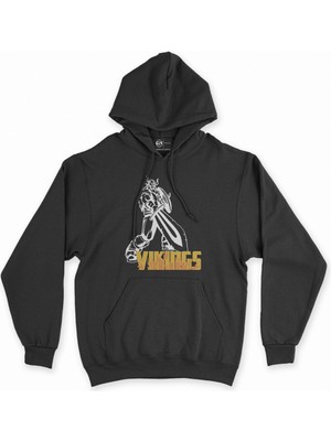 Cix Cix Vikingler Kılınç ve Kalkan Siyah Kapşonlu Sweatshirt Hoodie