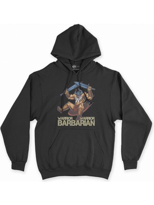 Cix Cix Barbarian Warrior Kılınçlı Siyah Kapşonlu Sweatshirt Hoodie