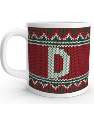 Rock'n Fox D Harfi Kış Nostaljisi Yılbaşı Noel Örgü Tasarım  Harfli Kupa Bardak