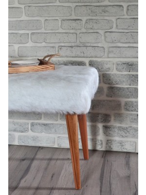 Zeen Concept Retro Bench Puf Beyaz Peluş