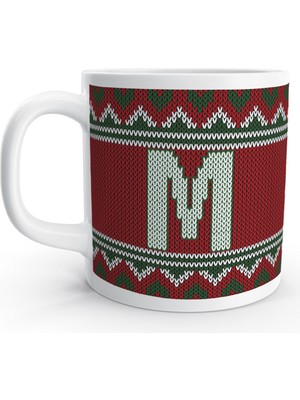 Rock'n Fox M Harfi Kış Nostaljisi Yılbaşı Noel Örgü Tasarım  Harfli Kupa Bardak