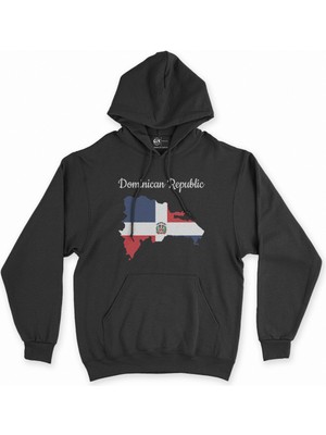 Cix Cix Dominik Haritalı ve Bayraklı Siyah Kapşonlu Sweatshirt Hoodie