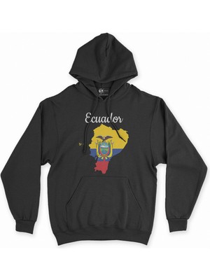 Cix Cix Ekvator Haritalı ve Bayraklı Siyah Kapşonlu Sweatshirt Hoodie