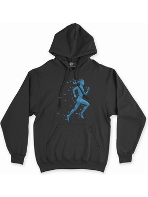 Cix Cix Koşucu Bayan Siyah Kapşonlu Sweatshirt Hoodie