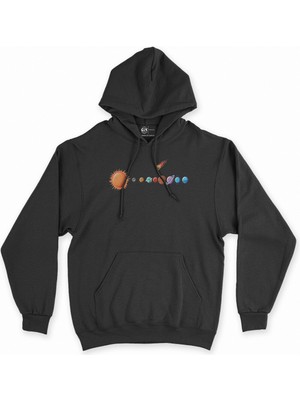 Cix Cix Gezegen Tasarımlı Siyah Kapşonlu Sweatshirt Hoodie