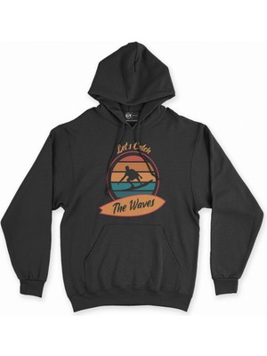 Cix Cix Sörf Dalgalı Siyah Kapşonlu Sweatshirt Hoodie