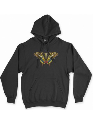 Cix Renkli Kelebek Siyah Kapşonlu Sweatshirt Hoodie