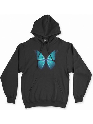 Cix Cix Gerçek Kelebek Tasarımlı Siyah Kapşonlu Sweatshirt Hoodie