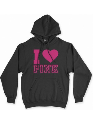 Cix I Love Pink Siyah Kapşonlu Sweatshirt Hoodie