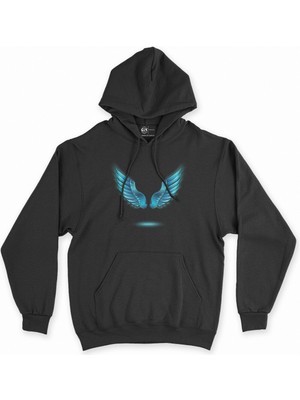 Cix Melek Kanatlı Siyah Kapşonlu Sweatshirt Hoodie