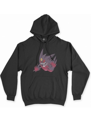 Cix Pokemon Mega Gengar Siyah Kapşonlu Sweatshirt Hoodie