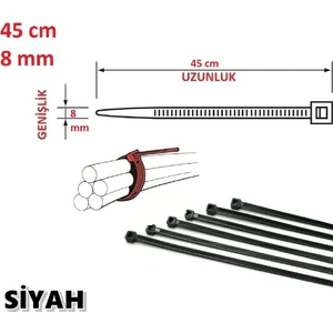 (50 Adet) 45CM x 8mm Plastik Cırt Kelepçe ( Kablo Bağı) Siyah Ean- 2060219021942