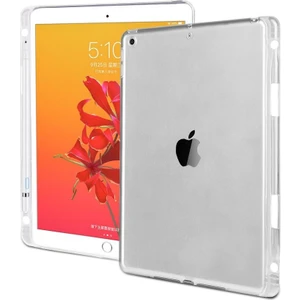 Apple iPad 9. Nesil 2021 10.2" Inc Kılıf Kalem Bölmeli Şeffaf Silikon Kılıf Esnek Tpu Kapak Renksiz