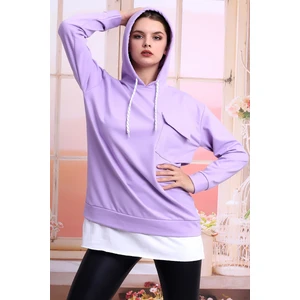 Cotton Mood 21404011 Ikiiplik Kapşonlu Cepli Etek Garnili Uzun Sweatshir Lıla