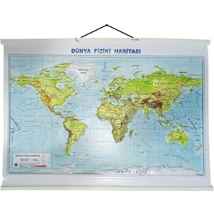 Elif İş Eğitimi Çift Taraflı Fiziki ve Siyasi Askılı Çıtalı Dünya Haritası 70 x 100 cm