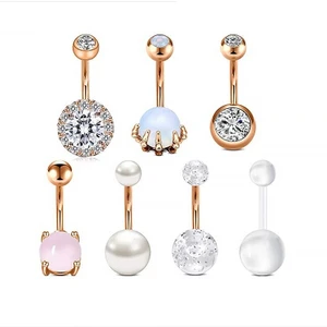 7 Adet Doğal Taşlı Cerrahi Çelik Göbek Piercing EI37RS