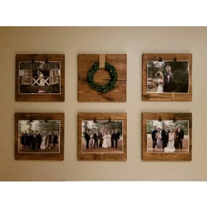 Ahşap Mandallı Fotoğraf Resim Çerçevesi 6 Adet (Masa Üstü ve Duvara Monte)