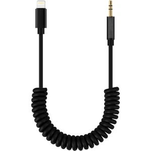 iPhone Uyumlu Lightning To Aux Çevirici 3.5 mm Spiral Ses Kablosu Siyah - AL2693