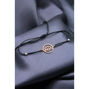 Silver And Silver 925 Ayar Gümüş Rose Orta Lotus Siyah Makrome Bileklik