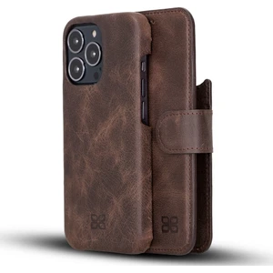 Apple iPhone 13 Pro Uyumlu Deri Cüzdanlı Kılıf F360 Tn3 Kahverengi