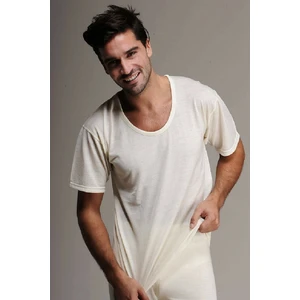 100 Erkek Kısa Kollu Yün Termal Fanila-Krem